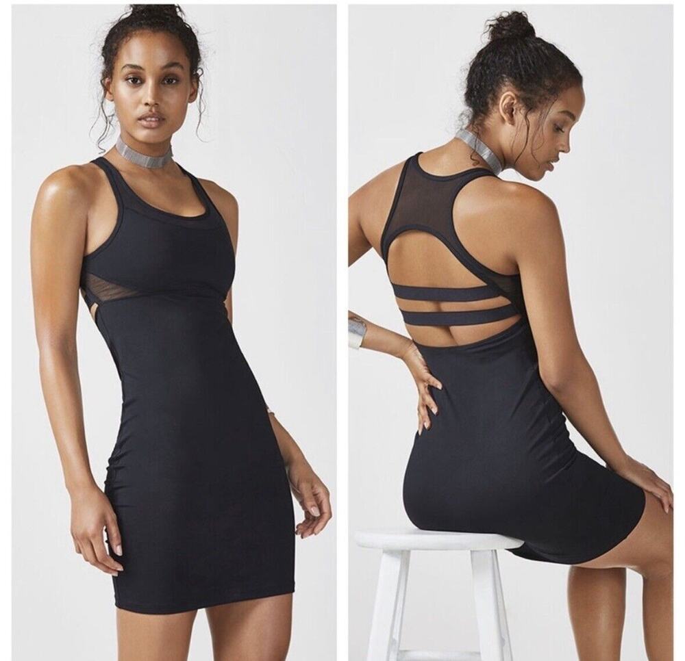 NEW Fabletics Tropez Performance Dress Womens L Black Stretch Tennis Pickleball